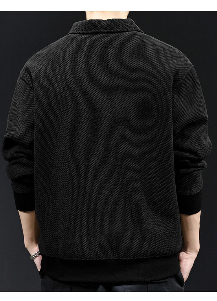 JEEP Men's Heavyweight Spring Autumn High-End Loose Long Sleeve Polo Shirt Black 3XL 11