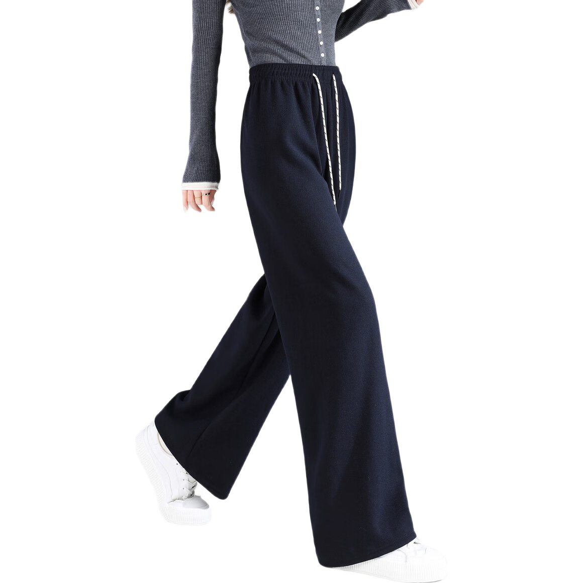 TonLion 2025 Winter New Casual Women's Elastic Waist Fleece Lined Stylish Versatile Autumn Winter Lazy Style Pants