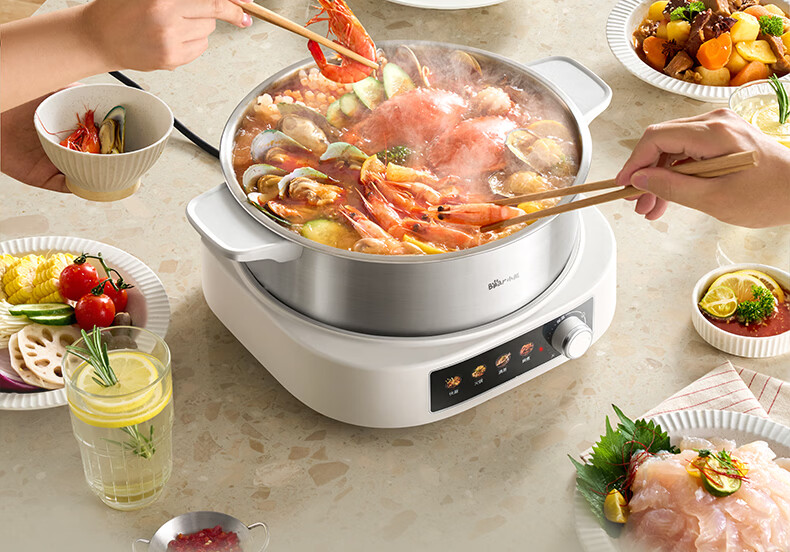 Bear 0-Coating Electric Hot Pot, Non-Stick Detachable Multi-Functional Stainless Steel Electric Cooker, 4L, Suitable for 4-6 People, Model 40S1 9