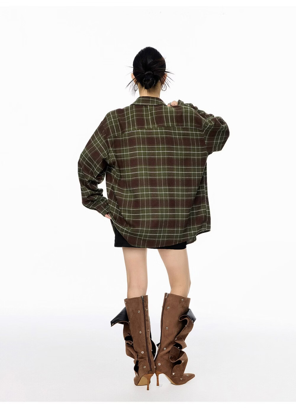 ICH MODE Women's American Style Blue Plaid Shirt Spring New Loose Casual Long Sleeve Shirt Jacket Top Blue L 11