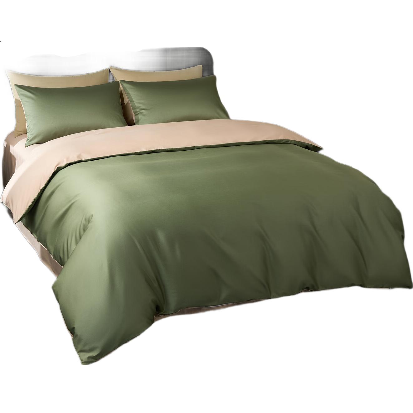 Комплект постельного белья Jiting 60s Luxury Cotton Satin, 4 предмета, 100% хлопок, сатин, размер 1.8/2.0м, цвет Эко-зеленый с Абрикосом