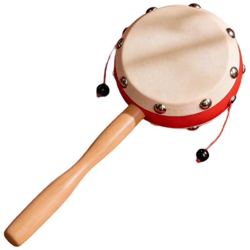 Traditional Chinese Style Double-Sided Sheepskin Rattle Drum Baby Toy 0-1 Year Early Education Handheld Rattle