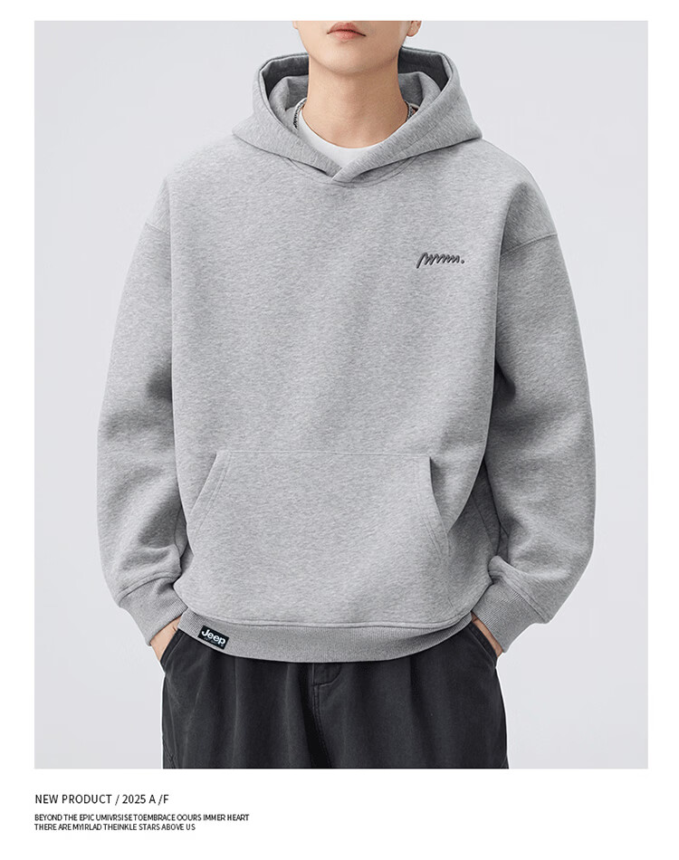 JEEP Men's Hoodie Sweatshirt Spring Autumn Embroidered Loose Fit Black L 2