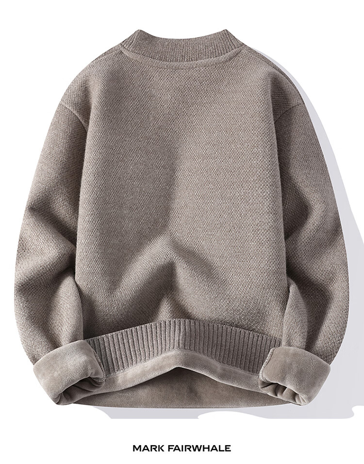 MARK FAIRWHALE Men's Winter Thick Fleece Knit Sweater, Fleece-Lined Warm Jacket, Light Gray, 3XL 5