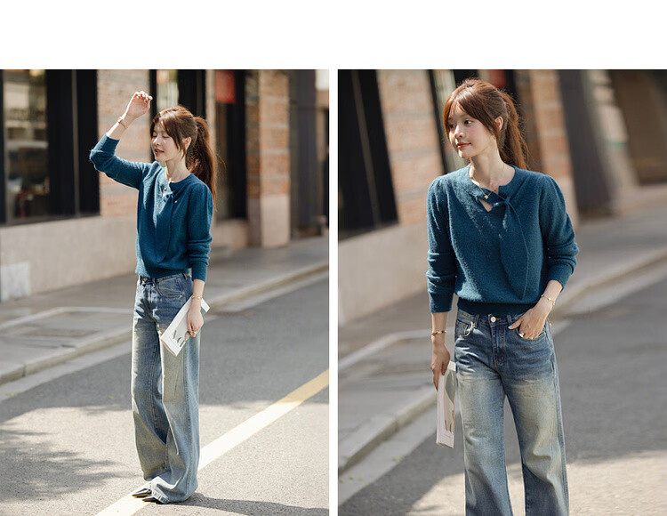 MT Sea Breeze Poetry Winter Elegant Ribbon Round Neck Comfortable Lazy Petite Knit Sweater for Women 8