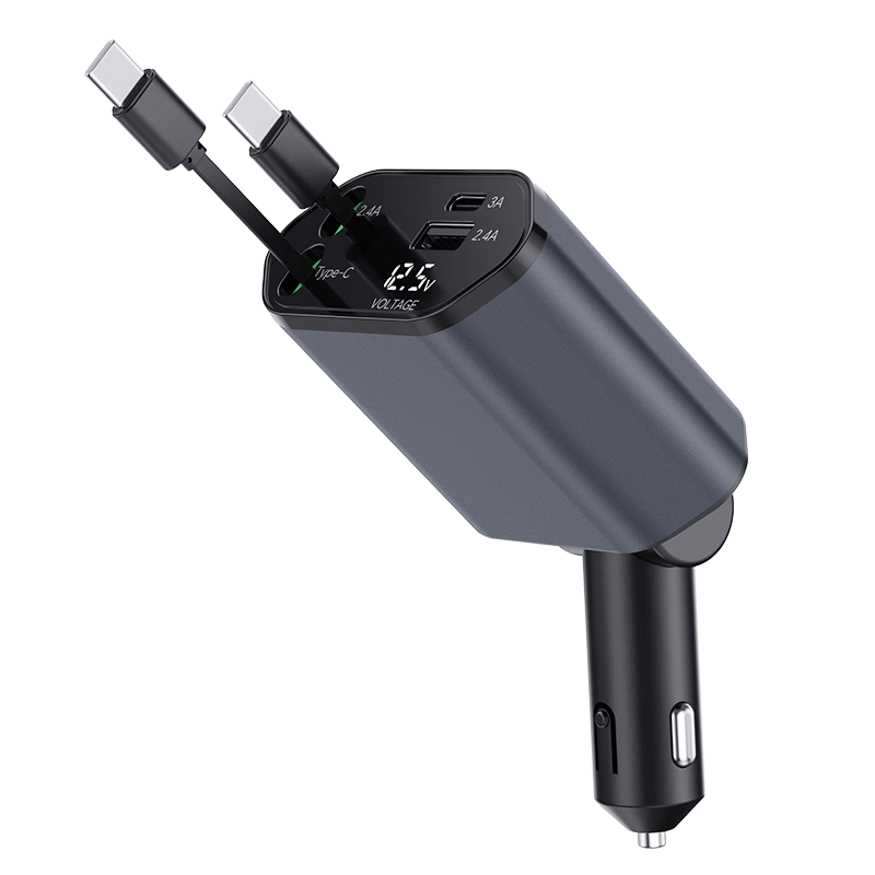 Huangchi 120W Super Fast Charging Retractable Cable Car Charger 3-in-1 Multifunctional Cigarette Lighter Adapter