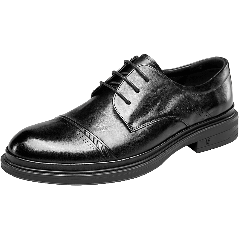 Eierkang Men's Spring and Autumn Genuine Leather Business Formal Shoes Soft Sole Comfortable Commuting Wedding Shoes 61305W Black Size 39