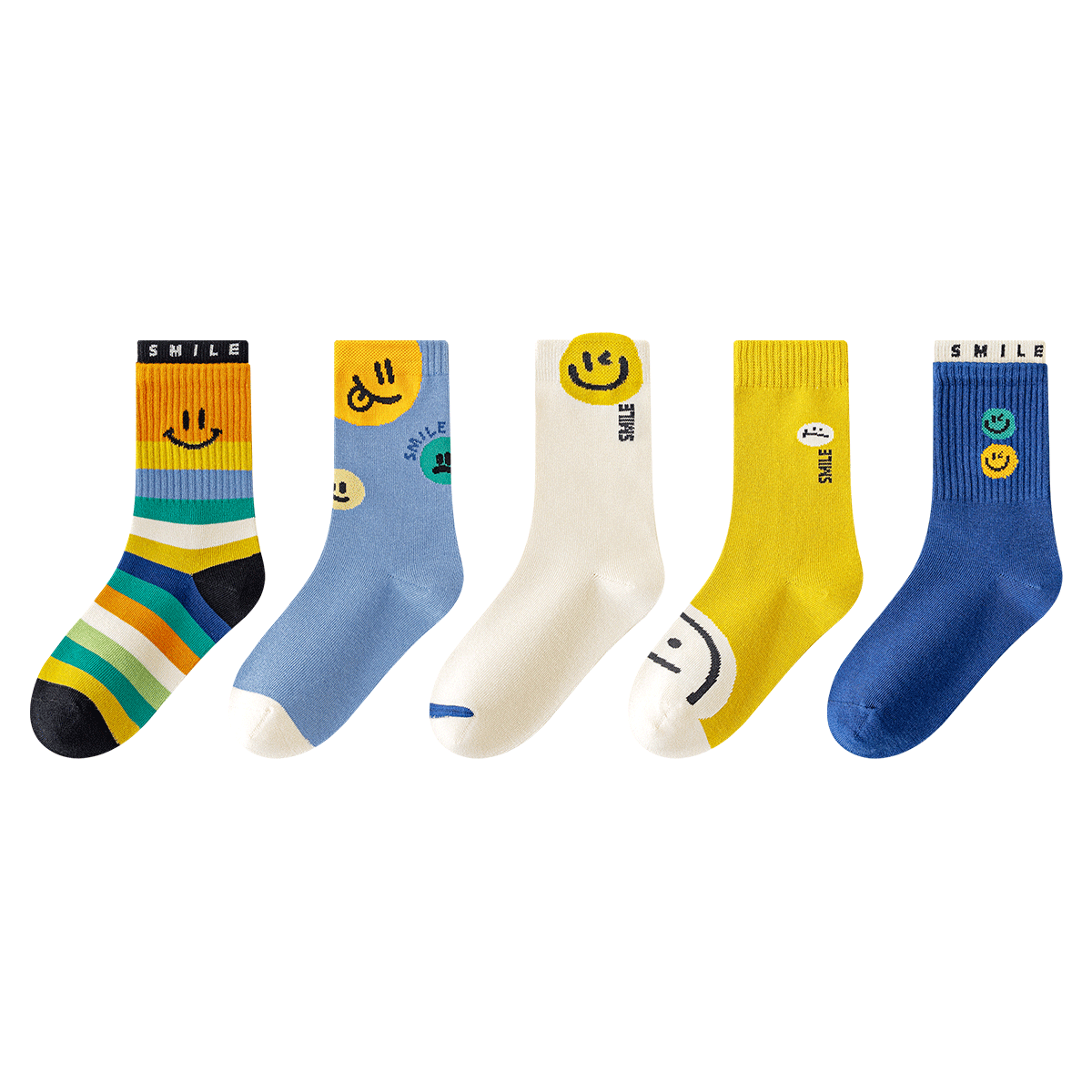 Little Pig Banner Xinjiang Long-Staple Cotton Children's Sports Socks 5-Pack Mid-High Tube Anti-Odor High Elasticity for Boys and Youth Students