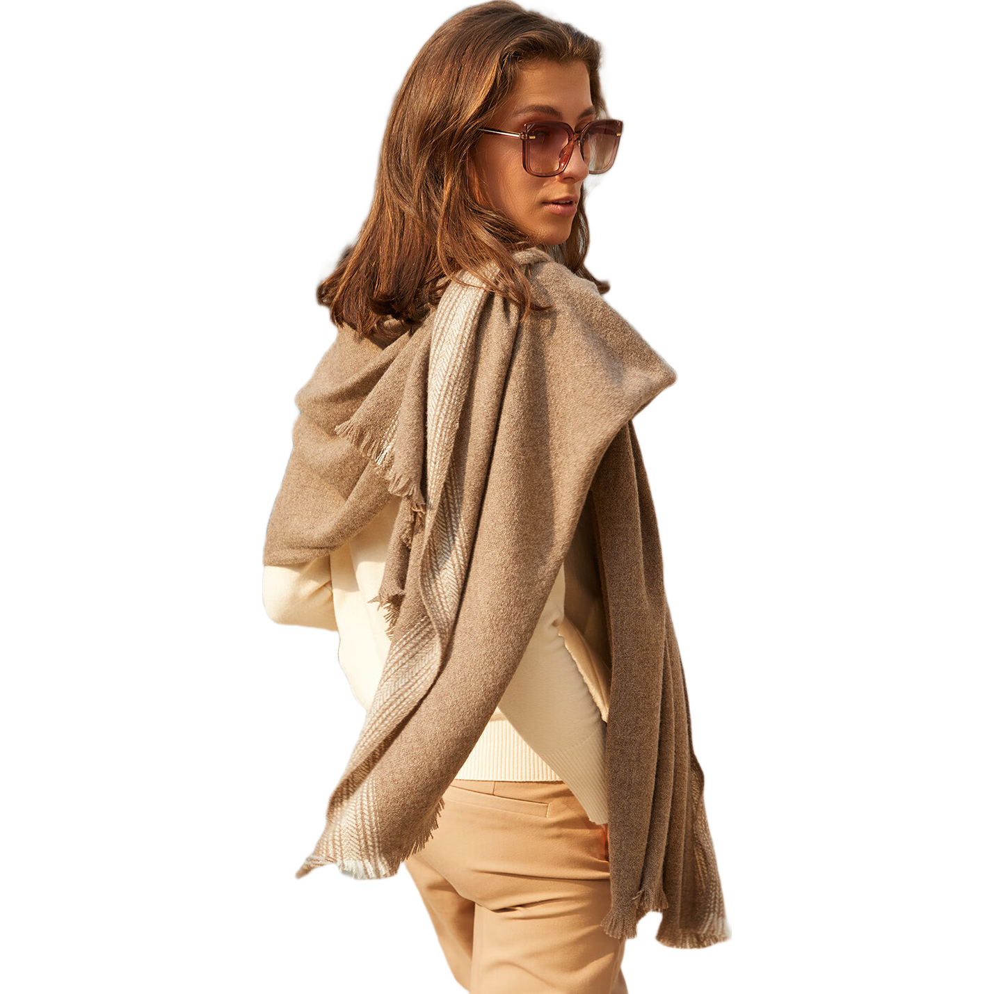 BOHOBOCO 100% Wool Shawl Scarf Summer Air-Conditioned Room Soft Lambswool Warm Versatile Skin-Friendly Nap Blanket Camel Color