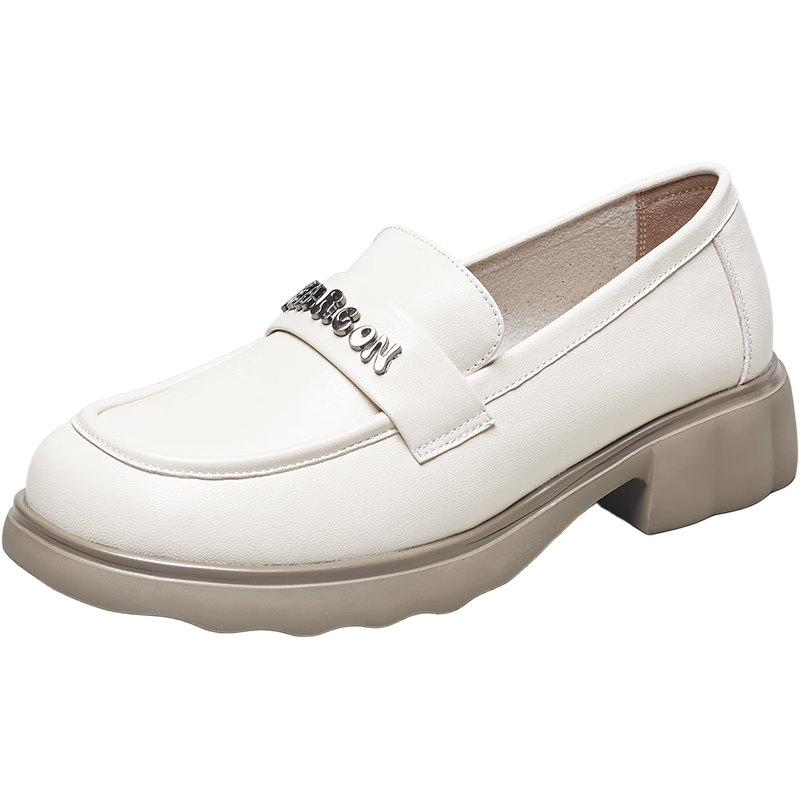 Eierkang Women's Spring Autumn Lambskin Comfortable Loafers Large Size British Style Small Leather Shoes 26529W Off-White 41