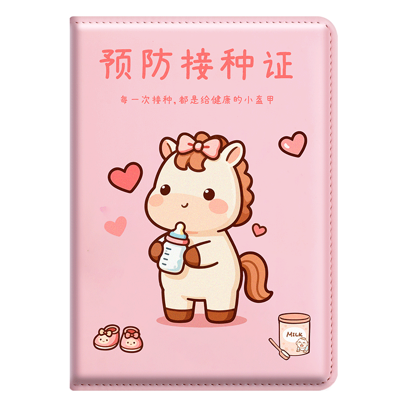 Jiaran Heng Vaccination Certificate Protective Cover 2026 New Large Vaccine Book Pink Baby Horse Design
