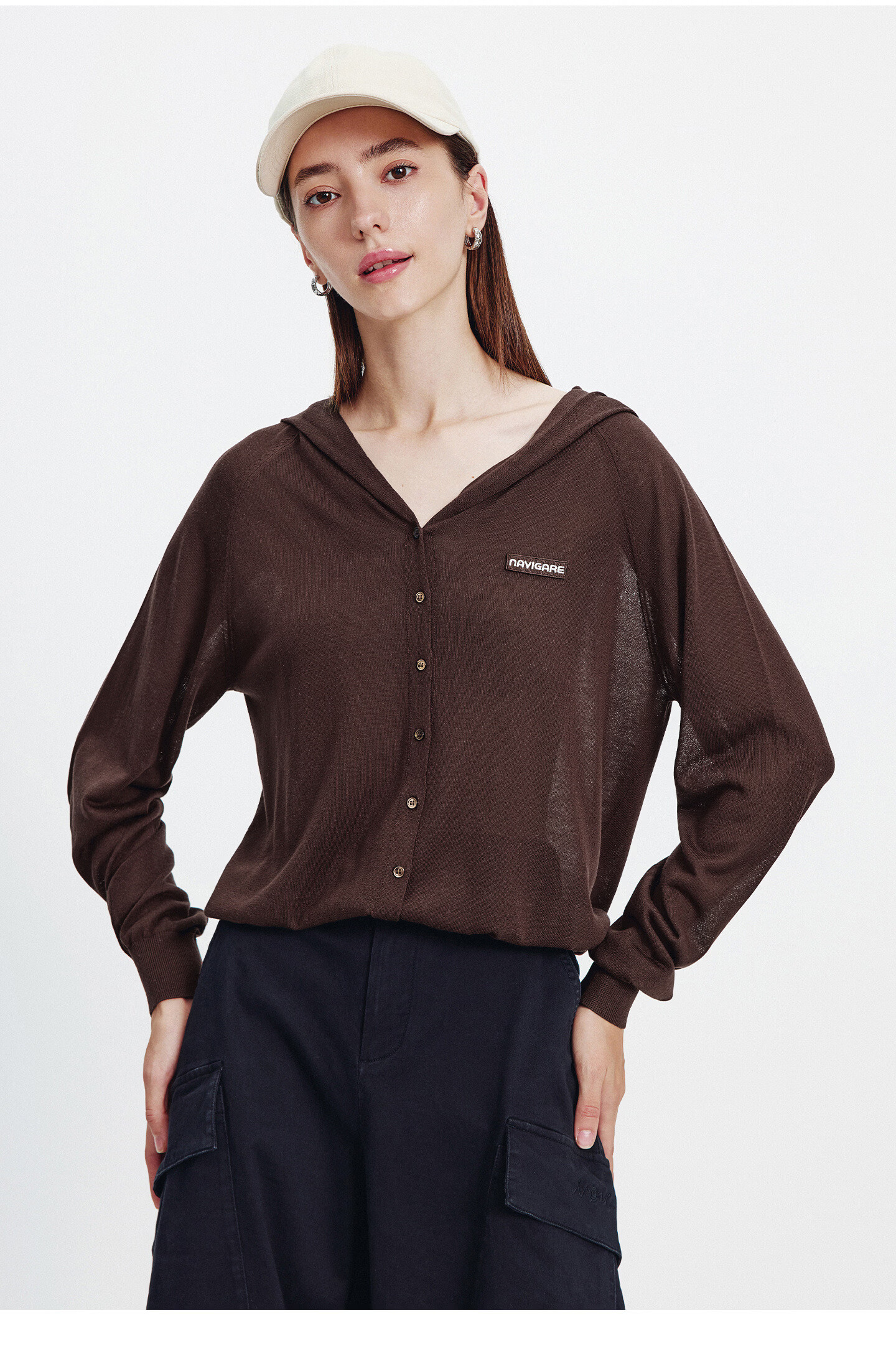 Navigare [Celebrity Edition] Small Sailboat 26 New Women's Lightweight Hooded Knit Cardigan Air Conditioning Jacket 2314096504 69
