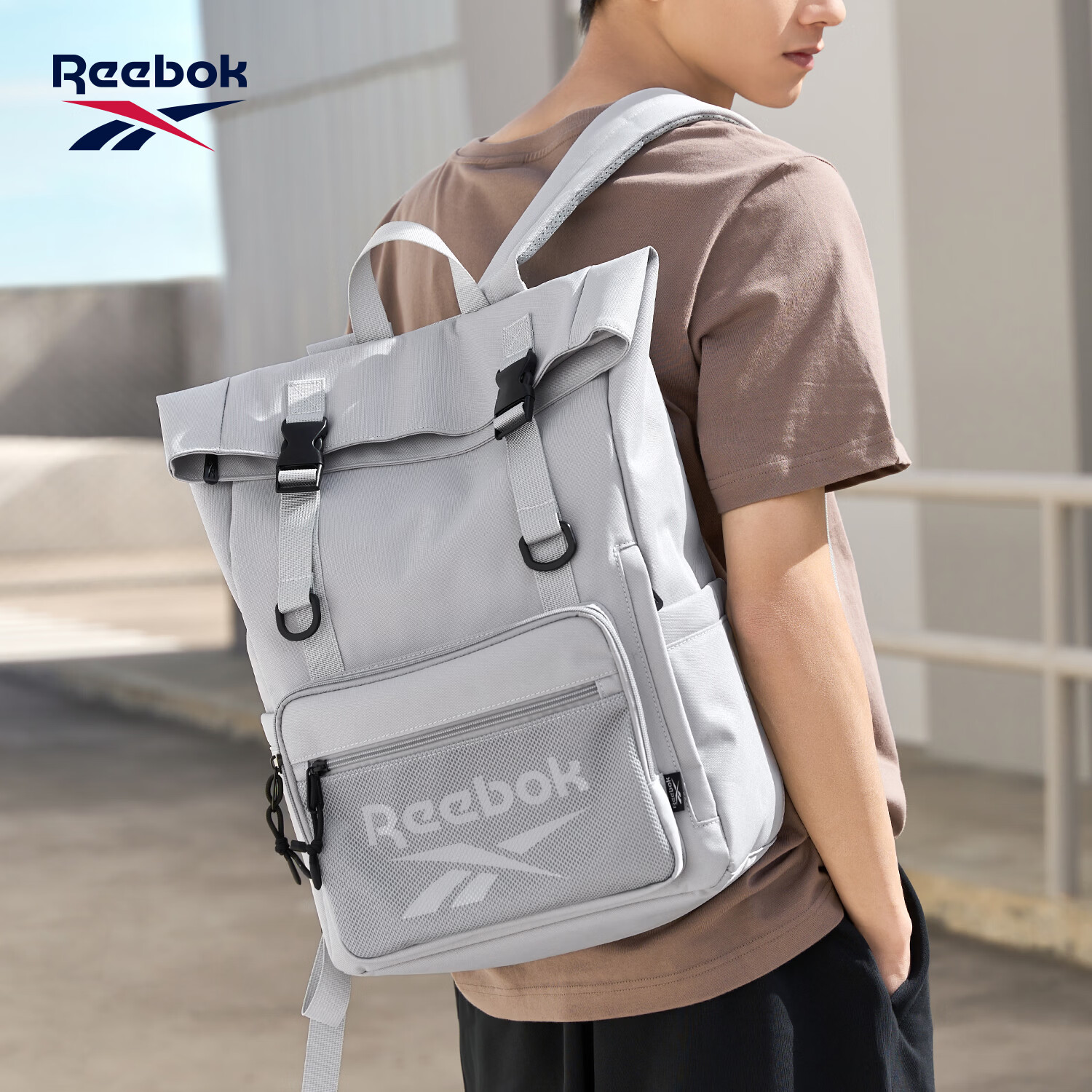 Reebok Men's Large Capacity Sports Backpack 2026 New Expandable High School College Student Bag Women Mist Gray