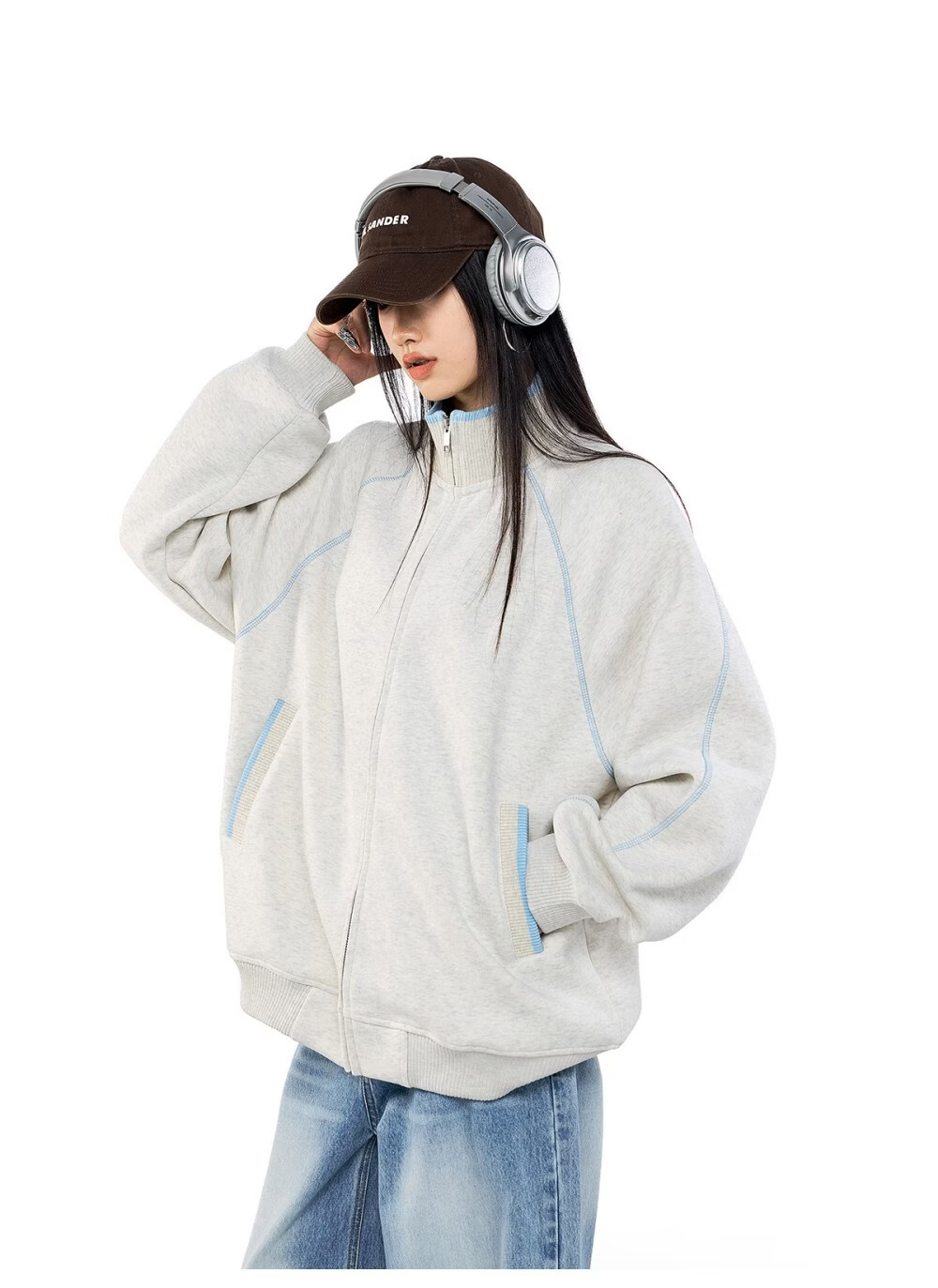 ICH MODE American Style Hassel Corduroy Sports Jacket Women 2026 Spring New Loose Cardigan Sweatshirt Zipper Top Dark Gray XL 27