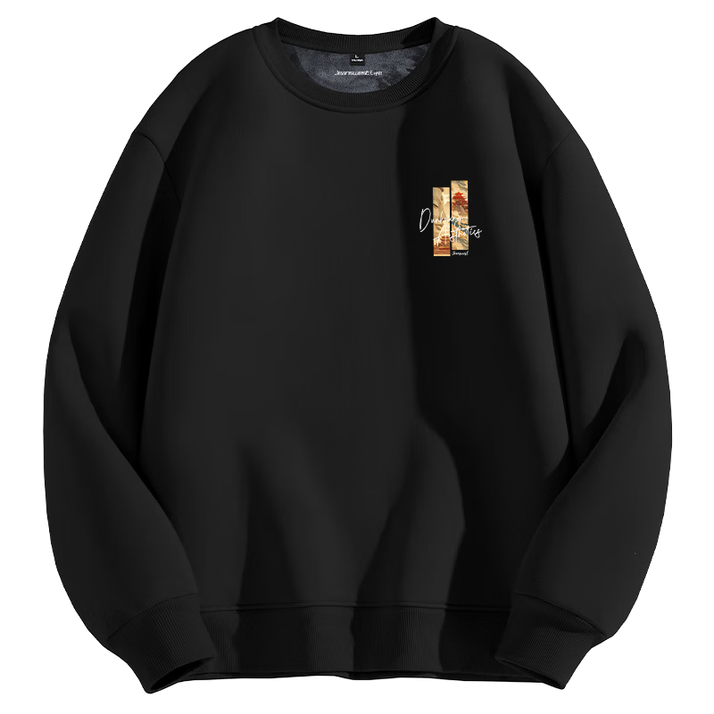 JEANSWEST LIFE Fleece-Lined Sweatshirt for Men, Thickened Winter Warm Round Neck Undershirt, Trendy Small Letter Logo Hoodless Jacket for Me