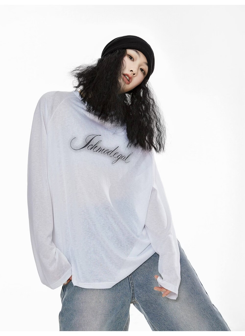 ICH MODE American Style Physical Sunscreen Cooling Loose Long Sleeve T-Shirt Lightweight Lazy Style White S 5