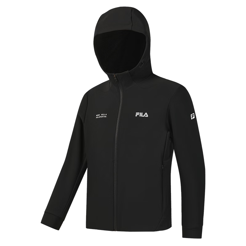FILA Official Men's Knitted Hoodie Jacket 2026 Spring Fitness Sports Comfortable Black Top