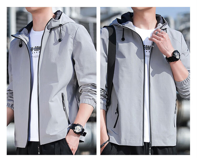 ROMON Men's Jacket Hooded 2026 Spring New Casual Men's Outerwear Black L 19