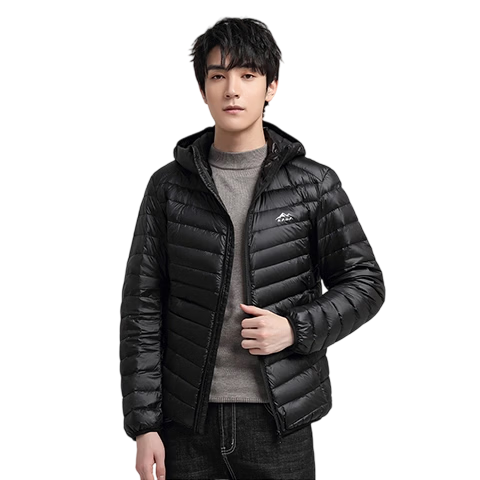 NASA MARVEL Lightweight Down Jacket Men's Autumn Winter Hooded Breathable Warm Trendy Simple Comfortable Black 5XL
