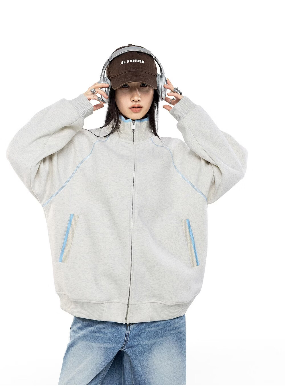 ICH MODE American Style Hassel Corduroy Sports Jacket Women 2026 Spring New Loose Cardigan Sweatshirt Zipper Top Dark Gray XL 23
