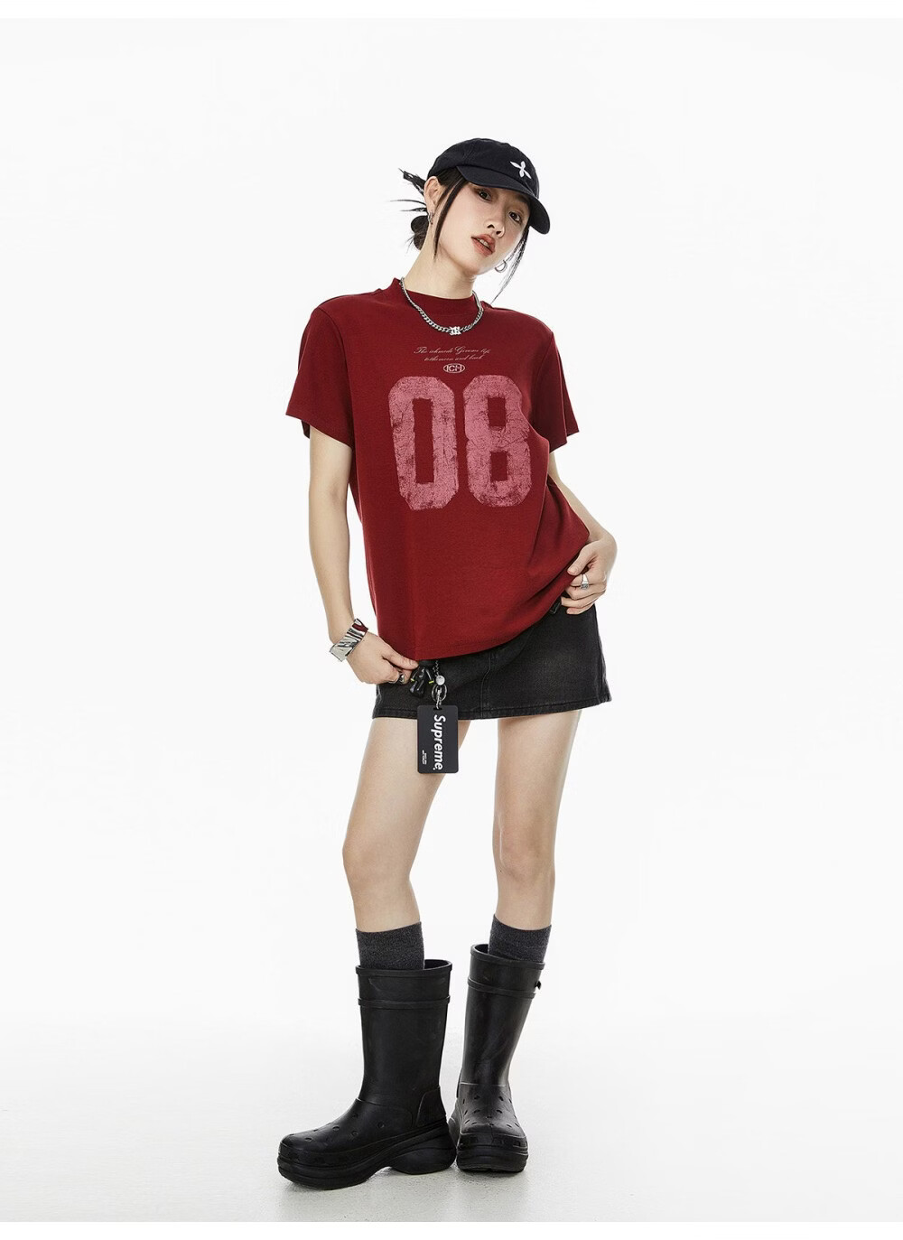 ICH MODE Women's American Slim Fit Shoulder T-Shirt 2026 Summer New Printed Short Sleeve Sports Top White L 16