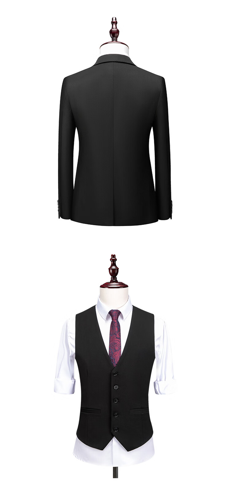 RED DRAGONFLY Men's Business Casual Suit Set Groom Wedding Formal Three-Piece Black XL 9