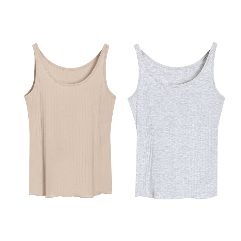 Hodo 2-Piece Set of Women's Solid Color U-Neck Camisole Tank Tops, Slimming Inner Wear Or Outer Wear Camisole Set 170/95
