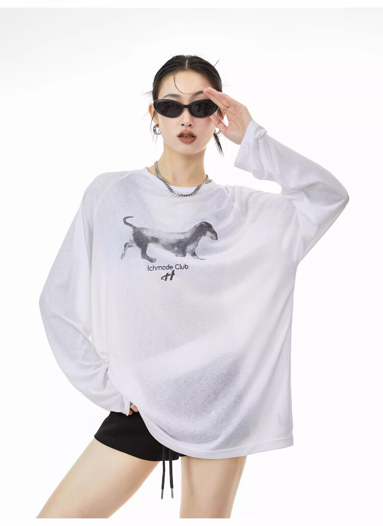 ICH MODE American-Style Physical Sun Protection Long-Sleeve T-Shirt, Thin Cool-Feeling Cover-Up for Women, Spring And Summer New Loose Top, Pink, L 24