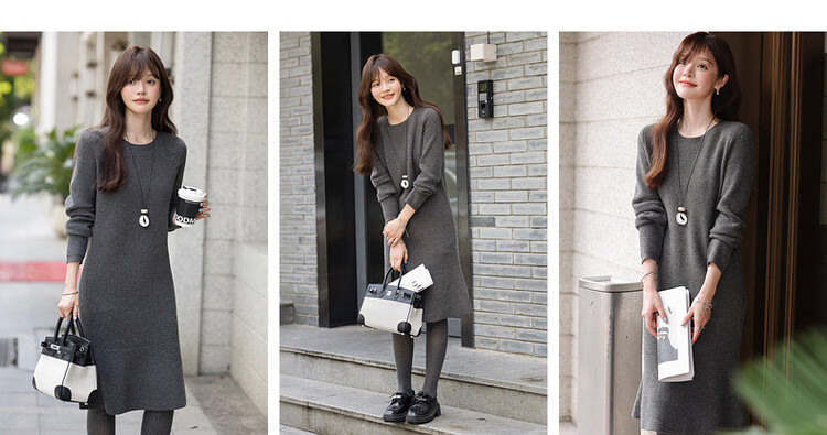 MT Smart Warm Style Winter Lazy Round Neck Fish Tail Soft Comfortable Elegant Knit Long Dress for Women 6
