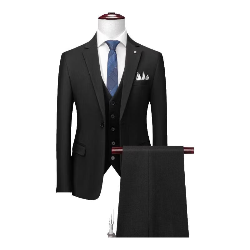 RED DRAGONFLY Men's Business Casual Suit Set Groom Wedding Formal Three-Piece Black XL