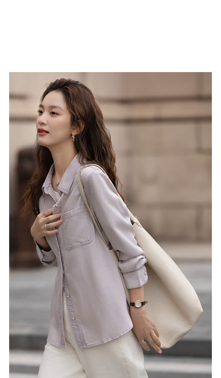 Demana [Breathable 100 Lyocell] Spring Urban Minimalist Style Lapel Patch Pocket Button Loose Women's Shirt 6