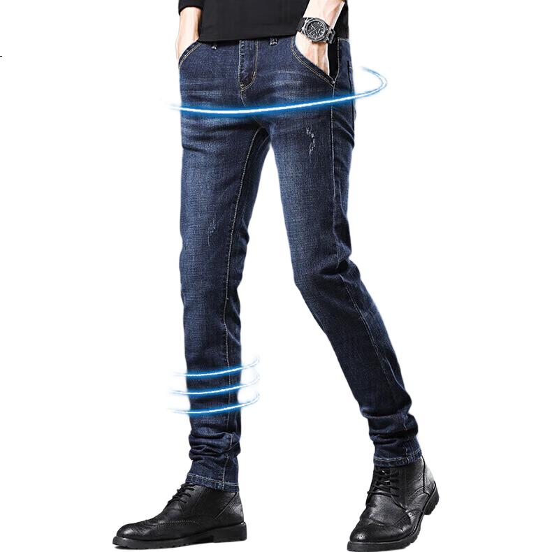 Джинсы мужские Jeanswest, модель 2025 Осень-Зима, мягкий хлопок, стрейч, зауженный крой, модные принтованные брюки, темно-синие, размер 34