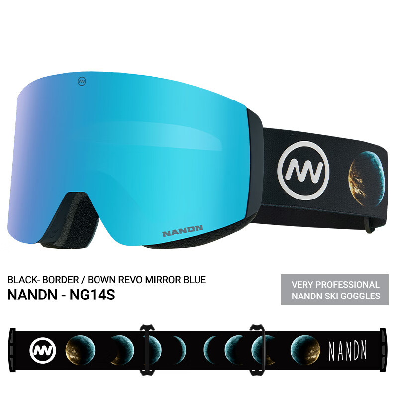 Nan En Ski Goggles New Cylindrical Double-Layer Anti-Fog Clear Adult Ski Goggles for Single and Double Boards Large Field of View Black Frame Ice Blue