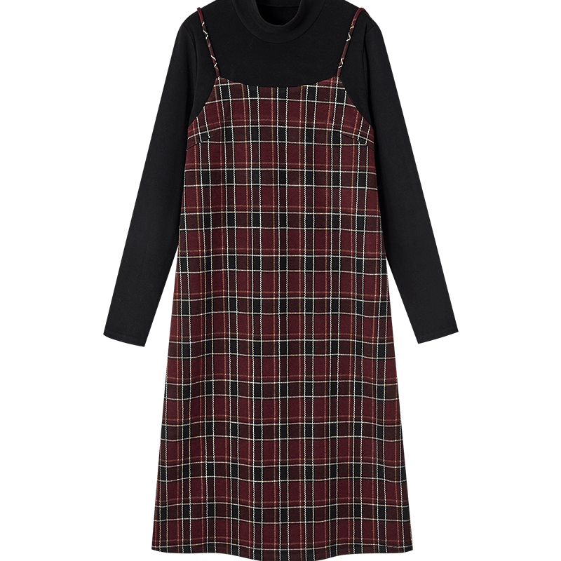 Demana [Smart Academy] Winter Retro Plaid Stand Collar Splicing Design A-Line Petite Women's Dress