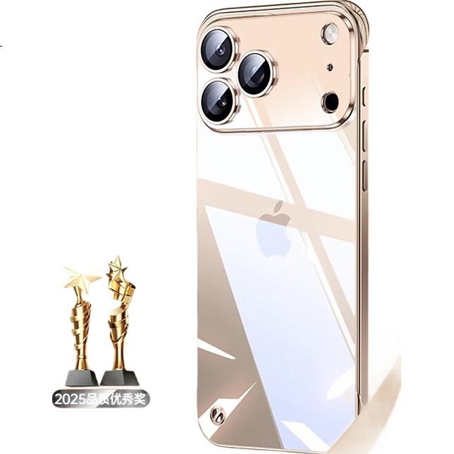 Чехол Hongzuo для iPhone 17 Pro Max, прозрачный, с гальваническим ободком, ультратонкий, с рассеиванием тепла, простой дизайн, пустынное золото