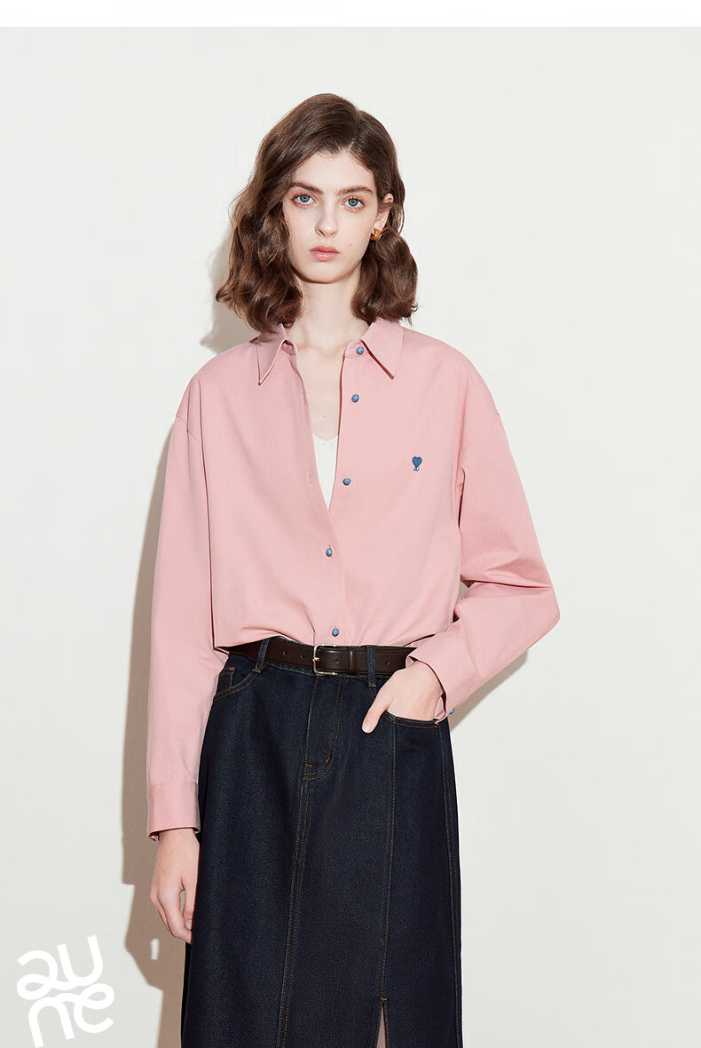 Chuyua Heart Embroidery Shirt Women 2025 Autumn New Simple Versatile Solid Color Pure Cotton Blouse White L 15