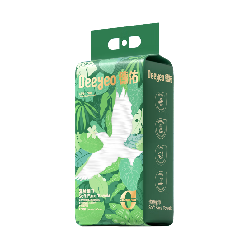 Deyou Feinia Disposable Facial Wipes 200 Sheets*1 Pack Wall-Mounted Soft Cotton Cleansing Towels 200*150mm