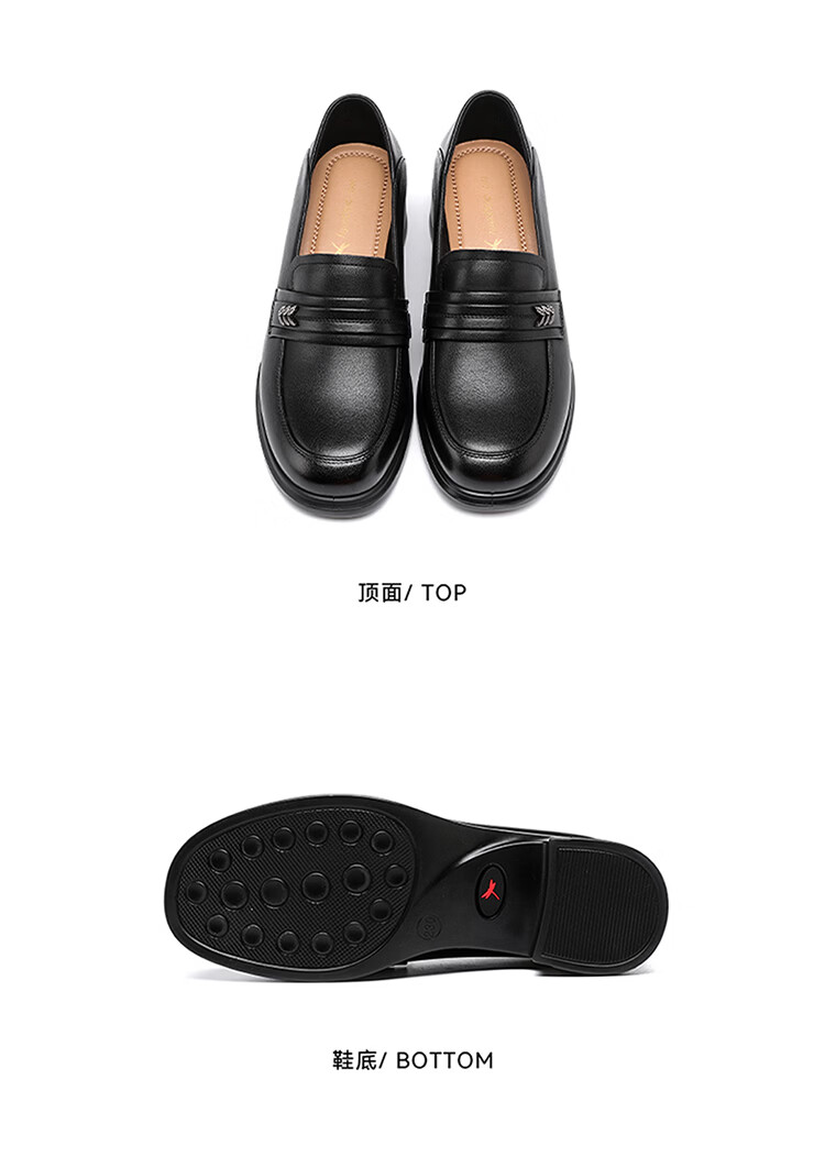 Red Dragonfly Women's Loafers Breathable Chunky Heel Leather Shoes Commuting Workplace Soft Sole Wear-Resistant Flats WTB161062 Off-White Size 37 10