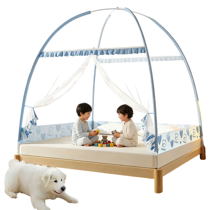 Aiwei Class A Mosquito Net for Home Use Baby Anti-Fall Mongolian Style Mosquito Net Double Door 1.8m Heart Bear [No Installation]