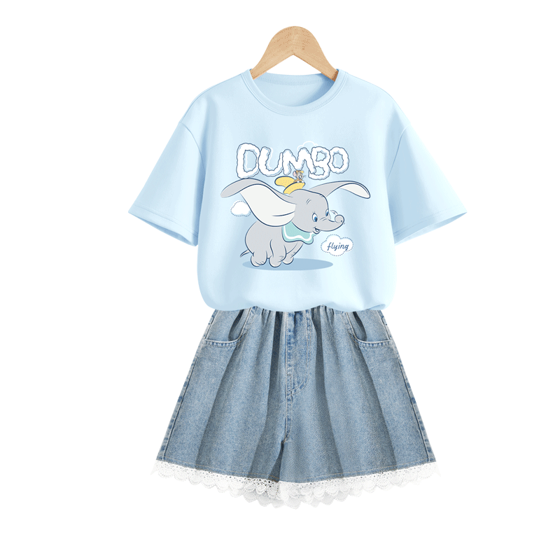Disney Kids Short Sleeve Set 2026 Summer New Stylish Korean Version Girls Denim Shorts Trendy Girls Summer Outfit