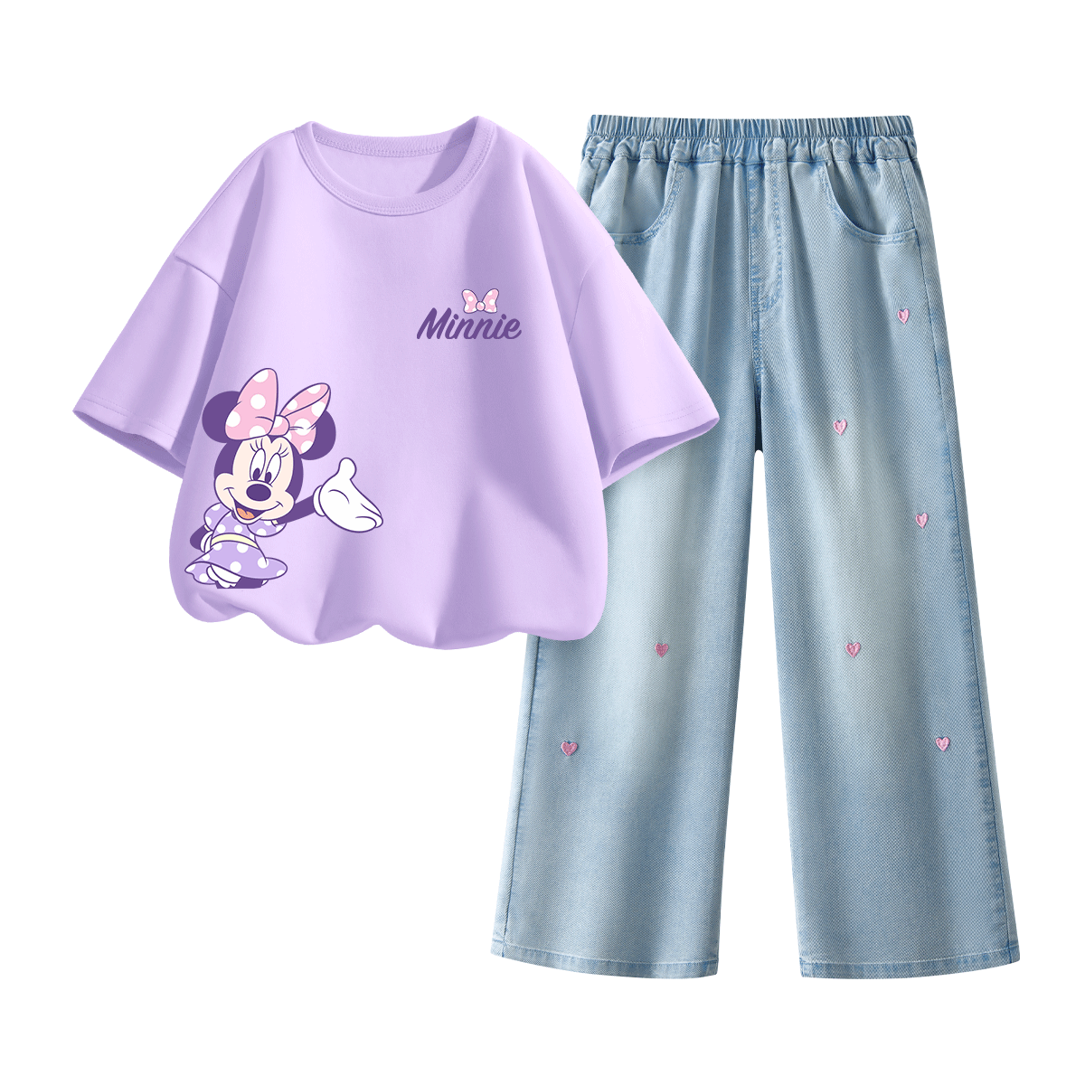Disney Kids Fashion Set 2026 Summer New Stylish Korean Style Girls Denim Pants Outfit Sweet Girl Clothing