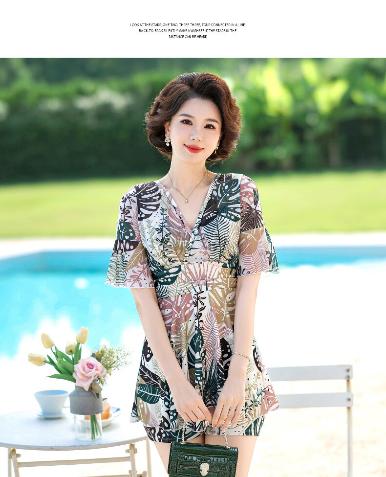 Yifu Middle-aged Women's Two-piece Swimsuit Large Chest Push-up Sexy Slimming Plus Size Tummy Control Conservative Hot Spring Vacation Swimwear 16