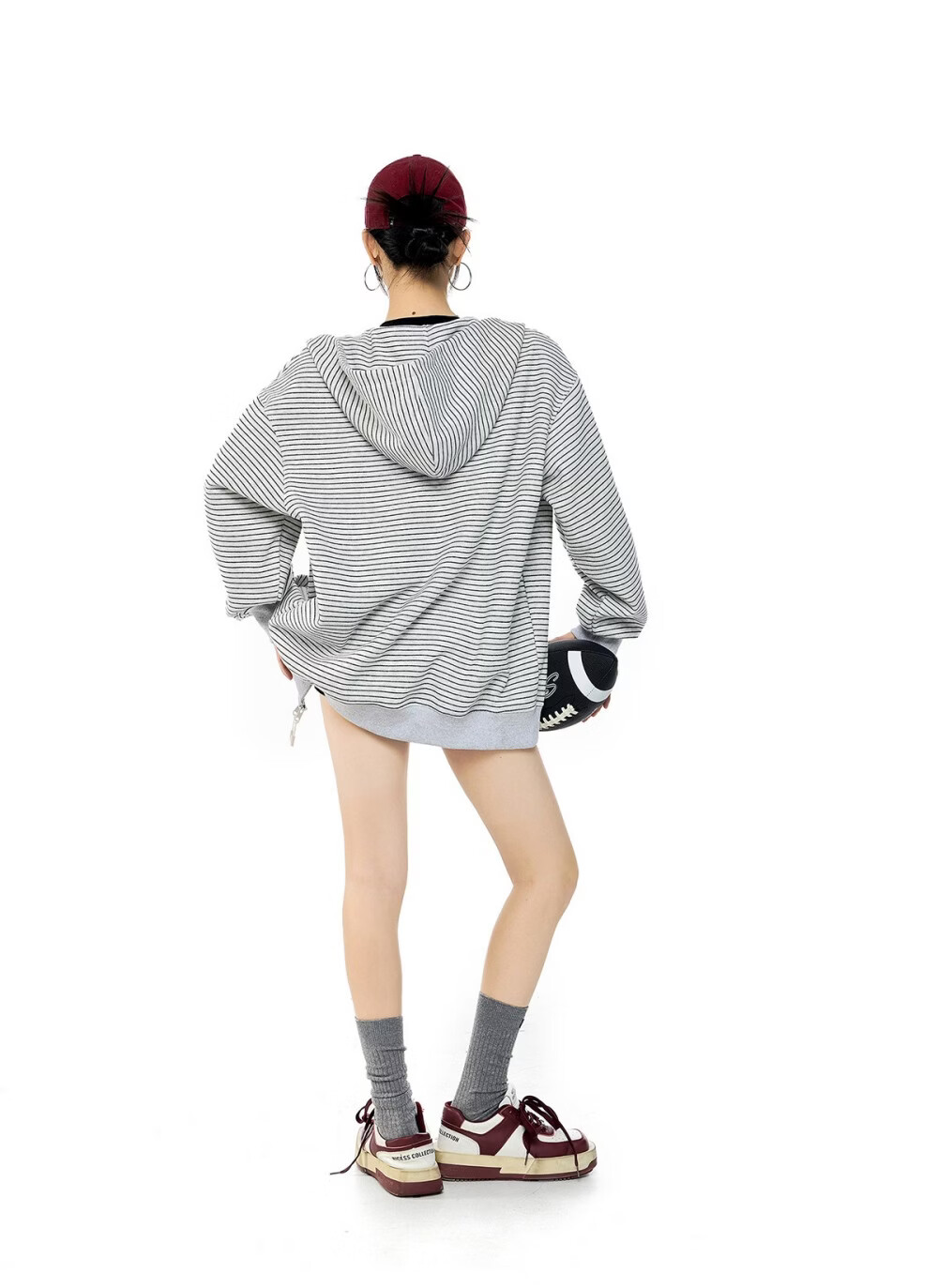ICH MODE Celebrity Style Striped Hoodie Cardigan Sweatshirt for Women Spring Autumn New Sports Jacket Black M 16