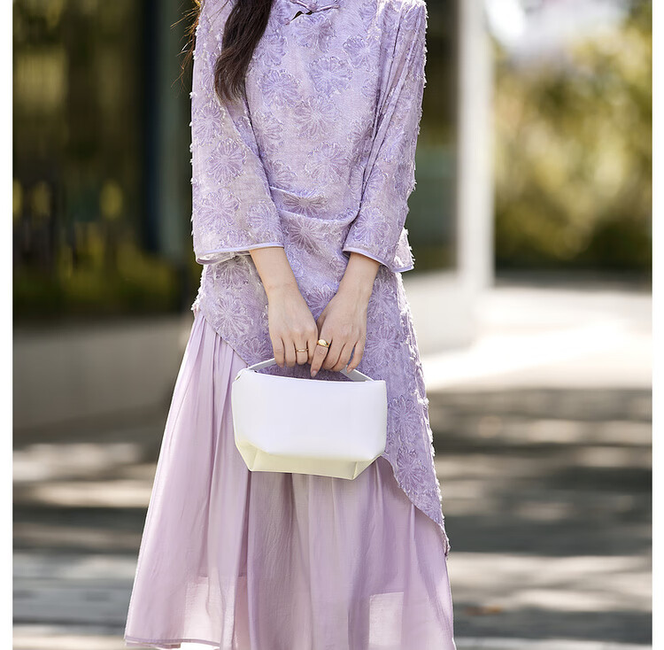 Vimly New Chinese Style Heavy Embroidery Dress Women Autumn New Long Sleeve Improved Qipao Purple M 18