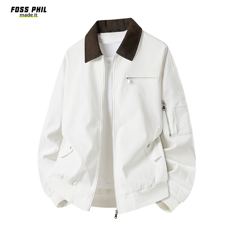 Foss Phil Vintage Lapel Jacket Men Spring Autumn New Trendy Loose Casual Workwear Coat DQC8533 Apricot White 3XL