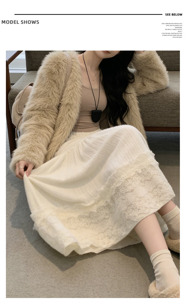 Langsha Plush Accordion Pleated Skirt Sweet Elegant Lace Splice Skirt 2026 Early Spring New Gentle Fairy Cake Skirt 15