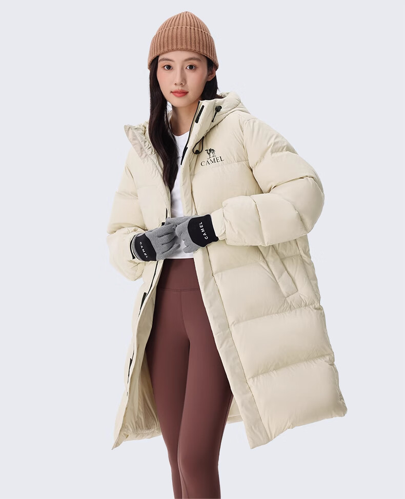 CAMEL Women's down Jacket, Mid-Length Warm Hooded Puffer Coat, down Outerwear, 734CAPN604 L 27