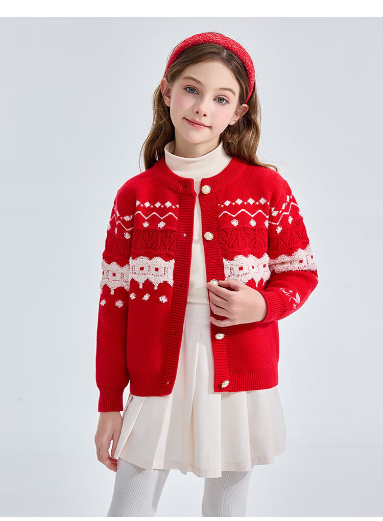 Disney Red Children's Sweater Girls Baby Autumn Winter New Knitted Cardigan Girls New Year Outfit 7