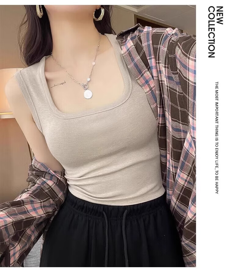 Langsha Women's New Cotton Racerback Tank Top Sleeveless Slim Fit Undershirt with Side Coverage Can Be Worn Out 21