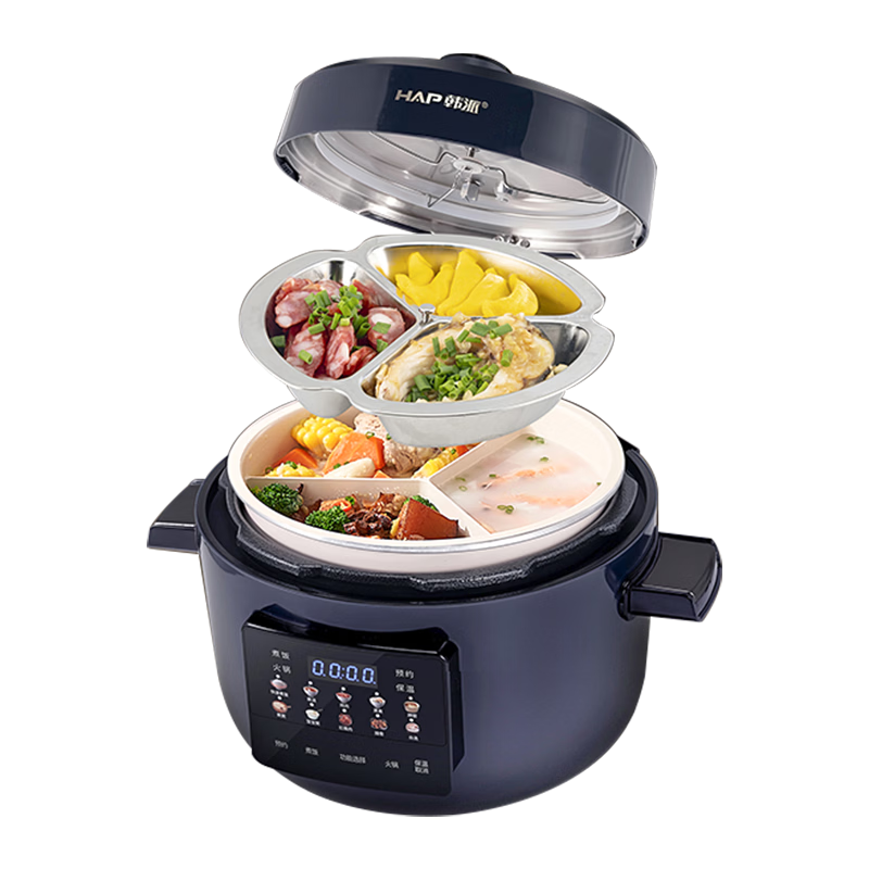 HAP 5L Electric Pressure Cooker with Three Compartments, Large Capacity 3-in-1 Multi-Function High Pressure Rice Cooker, Steamer, Soup Maker, Smart Timer, Suitable for 5-7 People